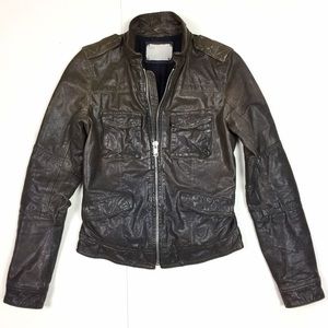 Q40 Ombre Brown Crinkle Leather Moto Jacket XS